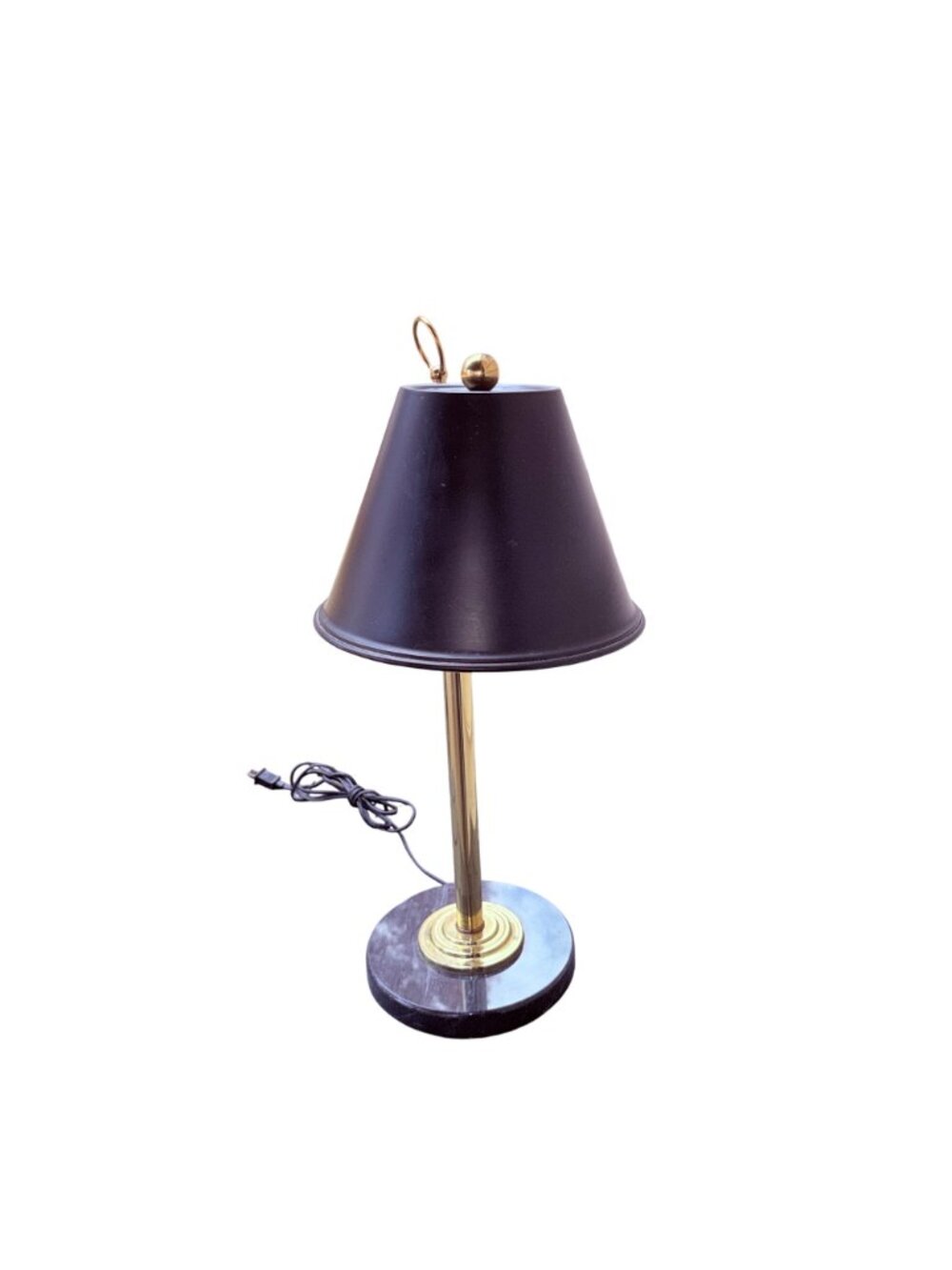 Vintage Brass Desk Lamp with Black Metal Shade and Heavy Round Marble Base - Picture 4 of 14